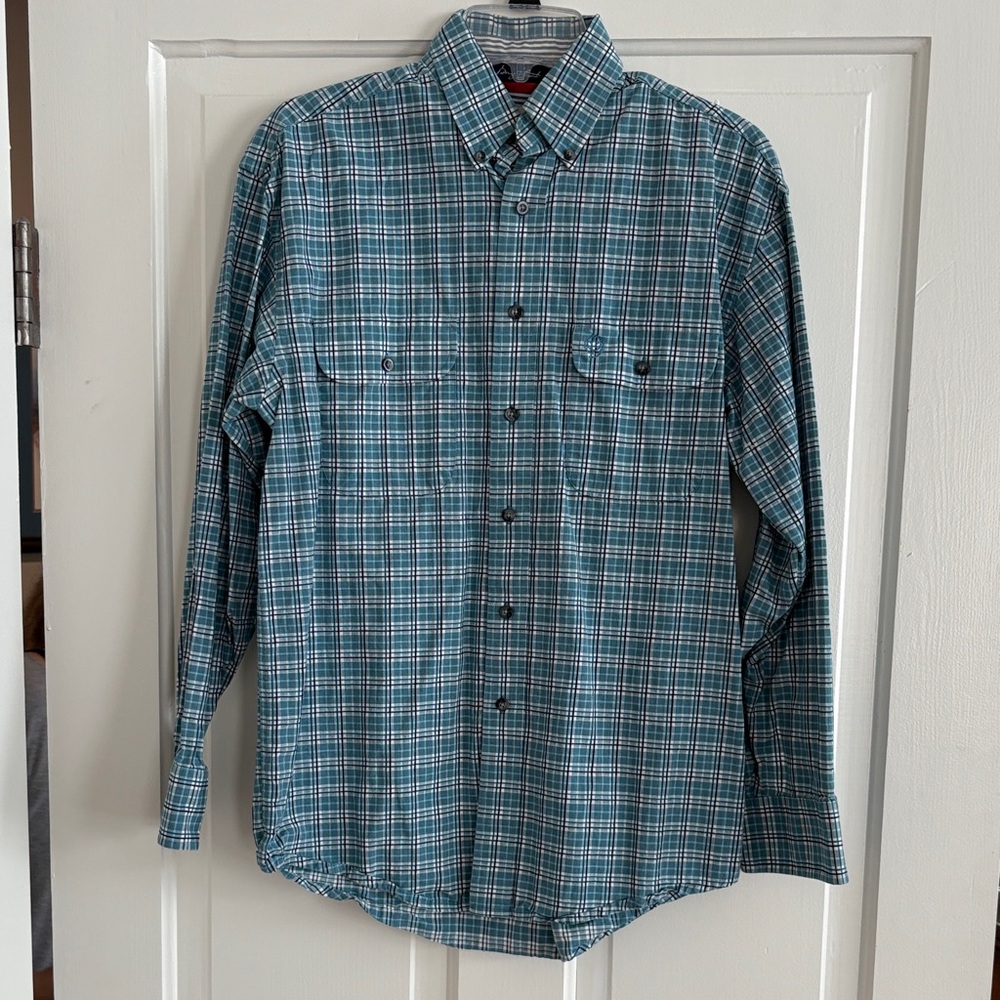 Wrangler George Strait Teal Plaid Button Down Shirt‎